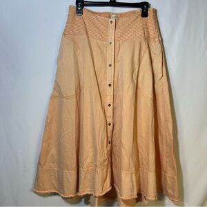 Pilcro Anthropologie Sunbaked Apricot Orange A-Line Skirt with Button medium